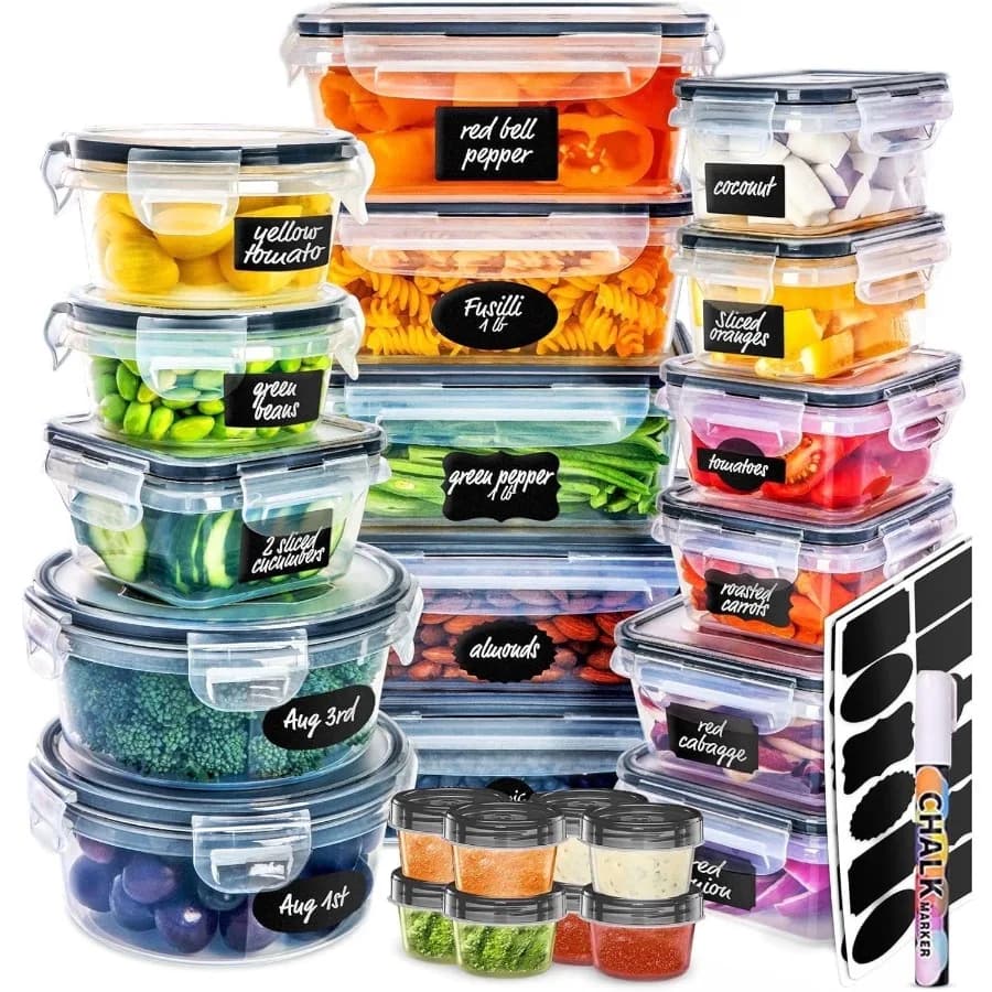 50 Pcs Food Storage Containers with Lids Airtight Plastic Meal Prep Container for Pantry and Kitchen Organization and bento box