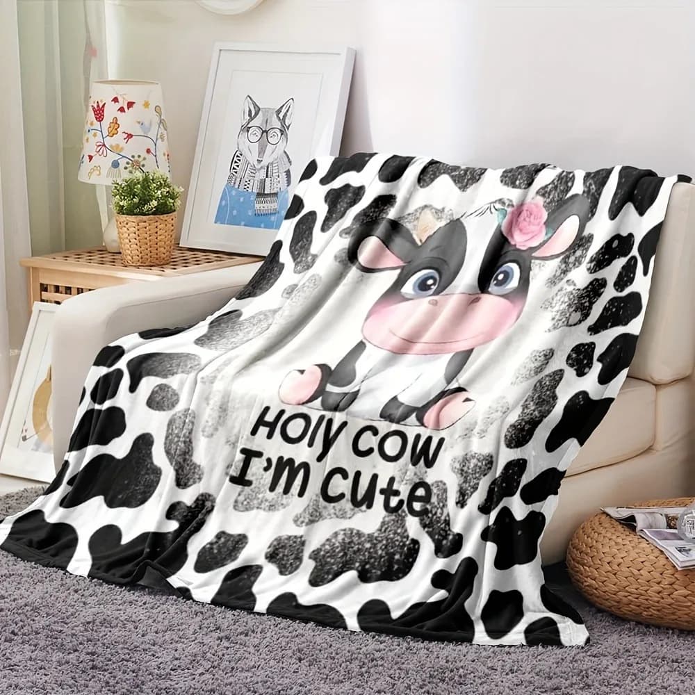 Coperta da tiro in flanella con stampa digitale Cow Element per bambini Coperta portatile lavabile in lavatrice per tutte le stagioni per divano da ufficio e camera da letto