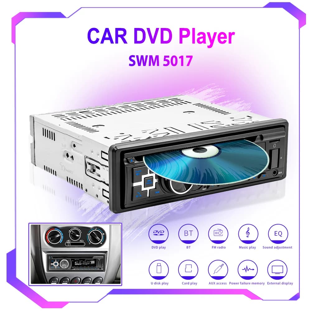 12V 1Din lettore CD DVD integrato universale autoradio autoradio con lettore di schede SD AUX USB MP3/FM chiamate BT in vivavoce uscita AV
