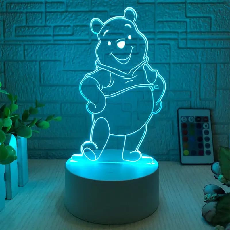 Disney Winnie the Pooh, simpatico cartone animato, simpatico supporto in acrilico luminoso, creativa decorazione per camera da letto, luce notturna, statuetta, regalo