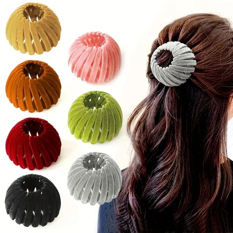 Confezione da 7 fermagli per capelli, fermagli per capelli vintage a forma di nido di uccello, fermaglio per capelli a forma di nido di uccello, fascia per capelli espandibile per ragazze (flockato)