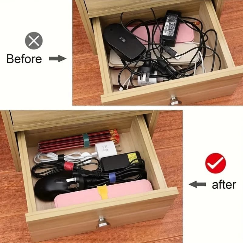 1Roll Self Adhesive Reusable Hook and Loop Cable Ties-Adjustable Cord Organizer Straps for Desk, Home & Office Cable Management