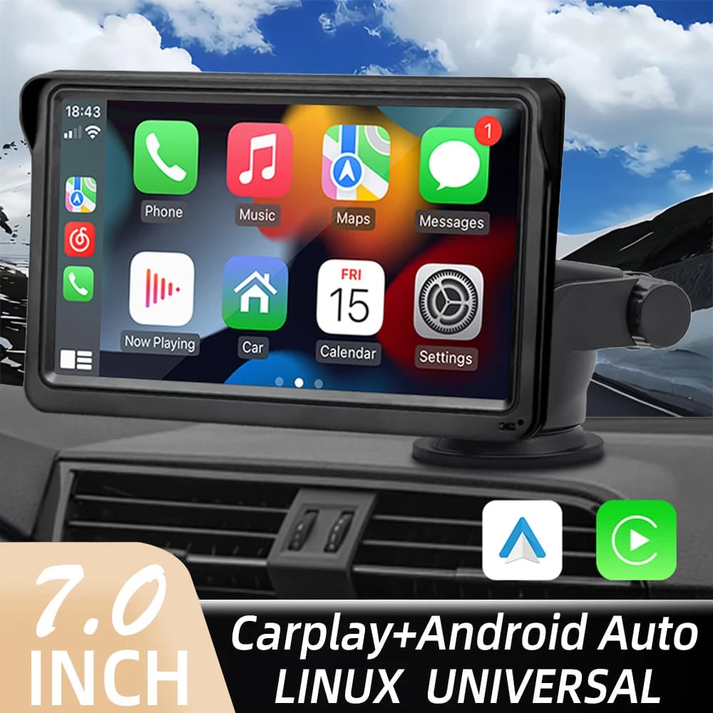 Autoradio Wireless CarPlay Android Auto 7 Inch Portable Touch Screen Video Player with USB AUX for Rear Camera