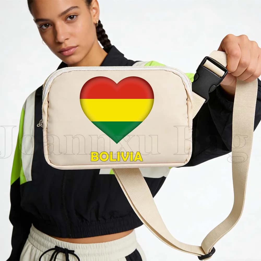 Waterproof Sports Waist Bag with Flag to Bolivia Heart, Running Waist, Cycling Wallet, Portable Cellular Door for Gym and Jogging