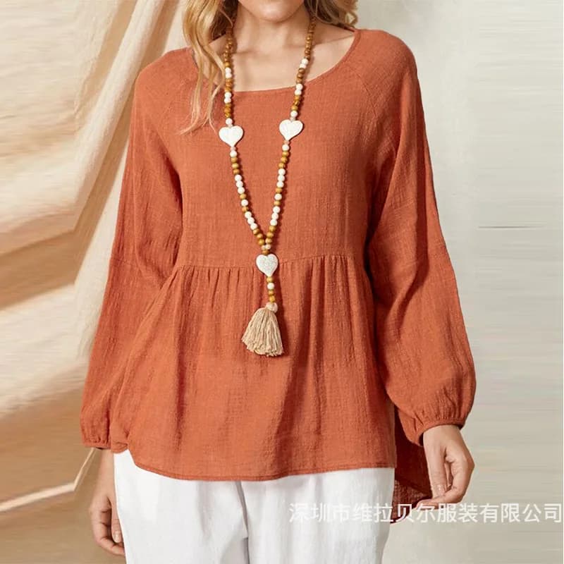 Women's long sleeve shirts Shirt 2024 Spring New loose t-shirts casual lantern sleeves Cotton and linen shirt White shirt for women