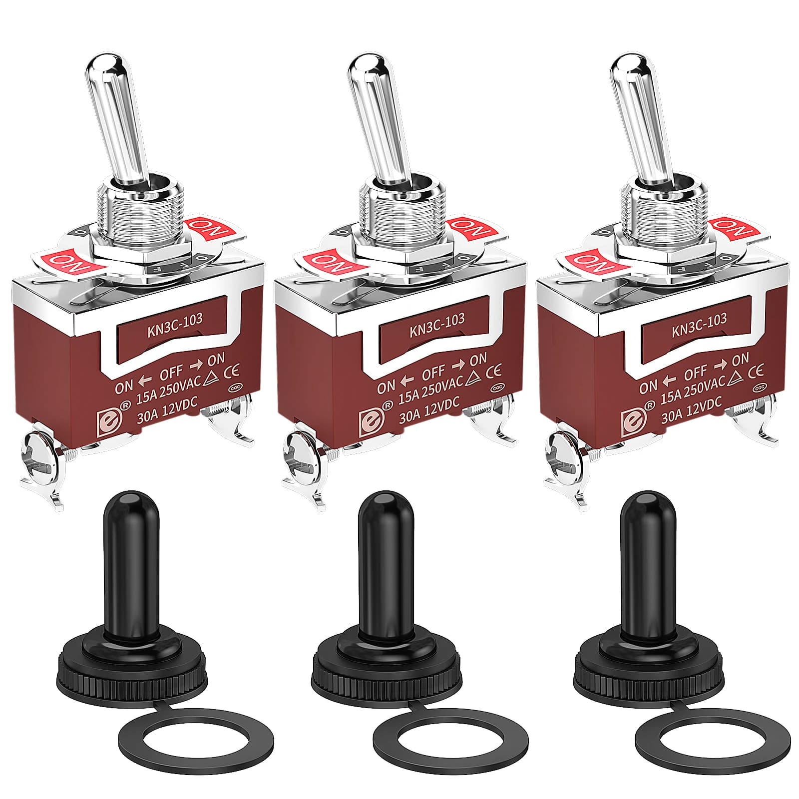 3PCS 30A waterproof 12V ON Off ON 3 Pin 3 positions SPDT 12 Volt DC 3-way lever switch with auto start cap cover
