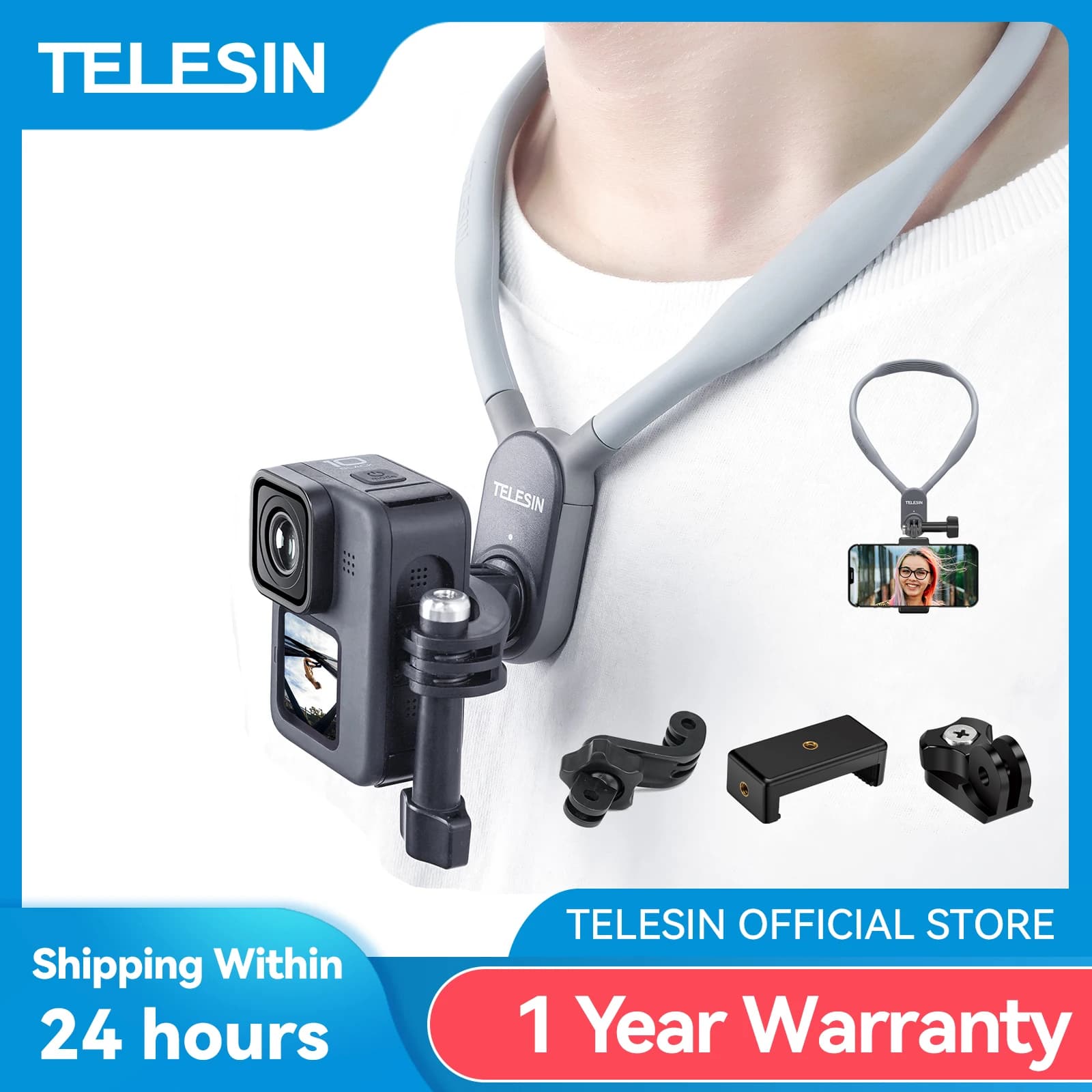TELESIN Supporto magnetico per collo in silicone per GoPro Hero 13 12 11 10 9 8 7 6 Insta360 DJI Osmo Action Action Camera Accessori