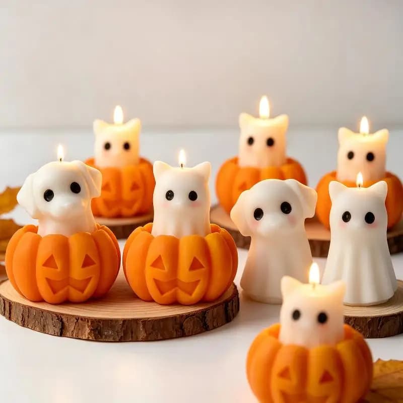 New DIY Halloween Multi-Use Silicone Mold Cute Puppy Cat Ghost Shape for Candle Resin Soap Making Party Home Decoration