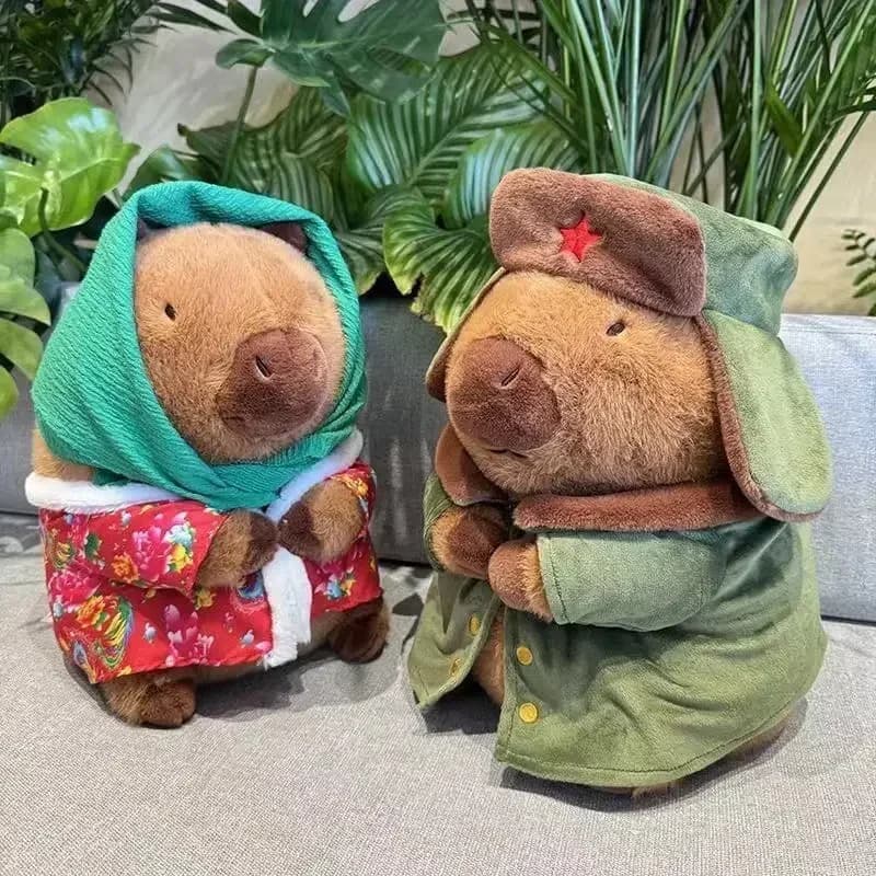 25cm/9.84in Kapibala Capybara Plushie Toy Jacket Military Overcoat Pillow Doll Plush Cute Ornaments Cartoon Valentines Gift