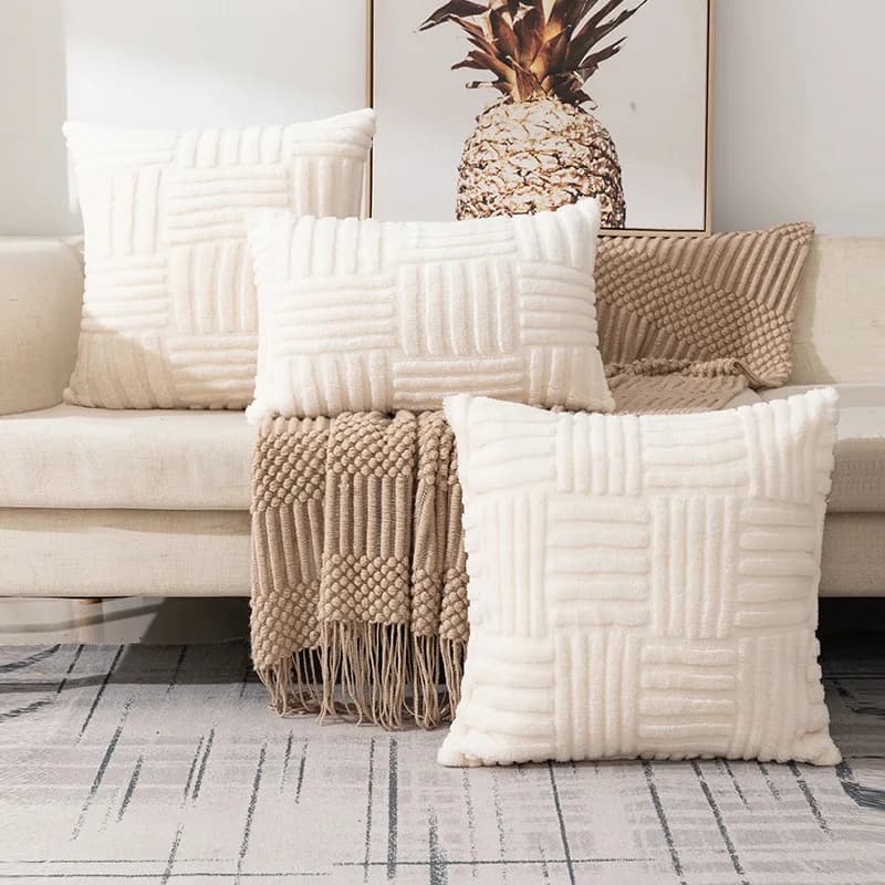 1pc Boho Lining for cushions in synthetic fur, White cream, Soft and soft decorative cushion for sofa, sofa