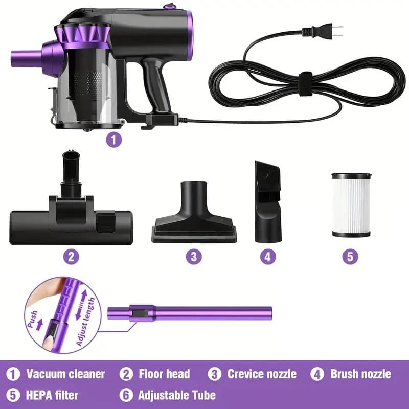 Aspirapolvere Portatile Domestico Senza Fili Potenziato - 18kPa di Potente Aspirazione, Leggero, Portatile per Divano, Scale, Scrivania, Auto