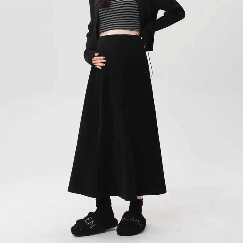 Gonna Lunga Premaman in Velluto a Coste Primavera Autunno Versatile Casual Stile Francese a Vita Alta Senza Supporto per la Pancia