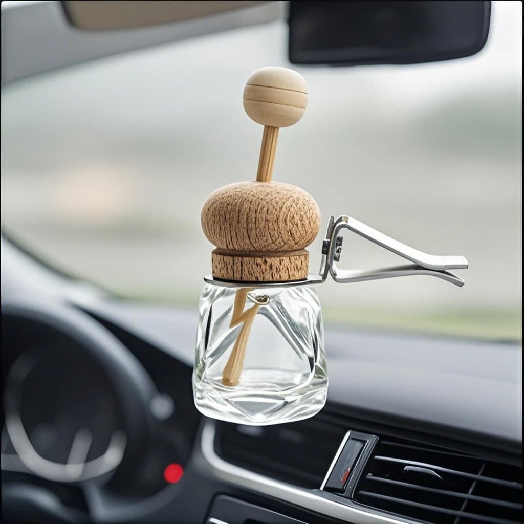 Bottiglia di profumo in vetro da 8 ml con coperchio in legno per auto, deodorante per ambienti, ornamento per auto, bottiglia vuota per diffusore di oli essenziali, regalo