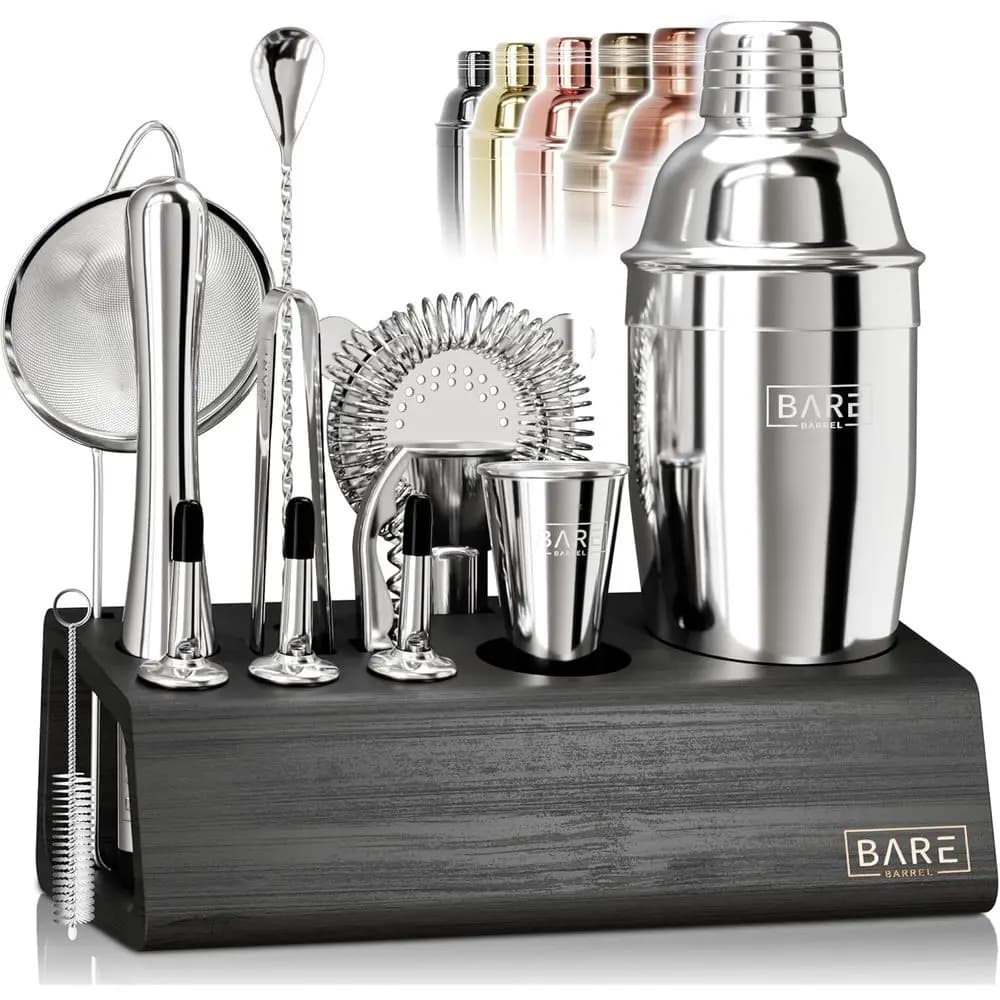Set da Cocktail 14 Pezzi | Cobbler Style da 24oz | Set di Strumenti Premium per Miscelazione Cocktail per Barman Domestico | Include 35 schede ricettuali