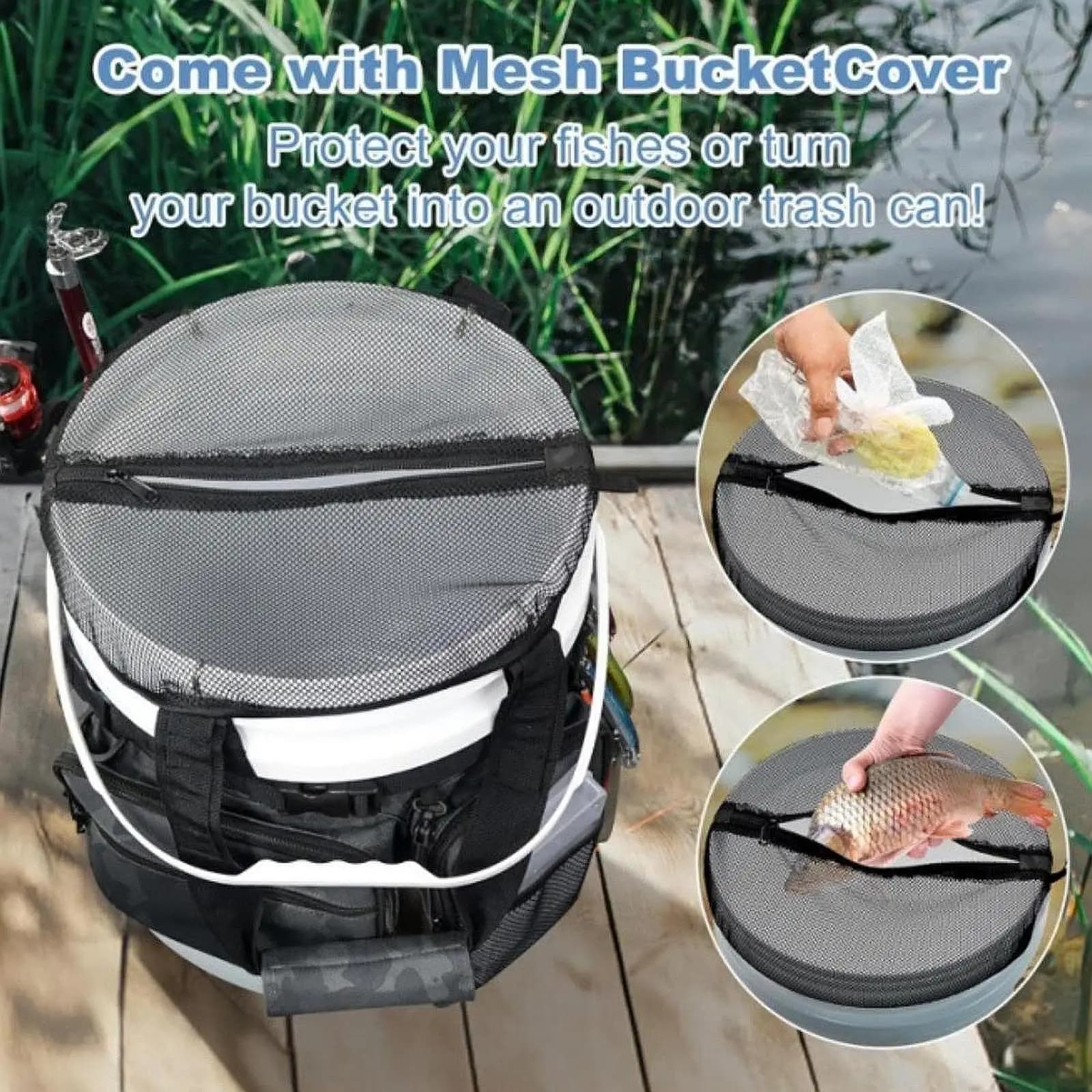 Organizer Portatile per Secchio da Pesca, Porta Attrezzi Multitasche per Secchio da 5 Galloni, Accessori per Esterni