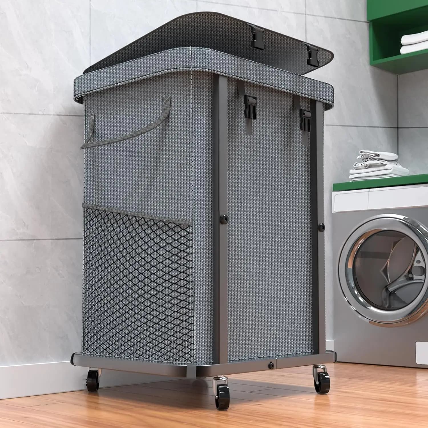 Cesto per Bucato Grande da 40 Galloni con Ruote, Telaio in Metallo e Borsa Rimovibile per Lavanderia o Camera da Letto