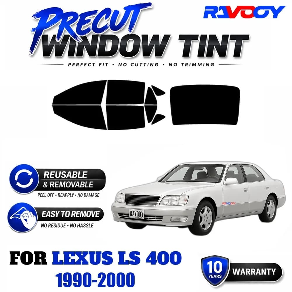 RAVOOY Precut Window Tint, Reusable Removable EPU Film, Custom Fit for Lexus LS 400 1990-2000, UV Heat Protection