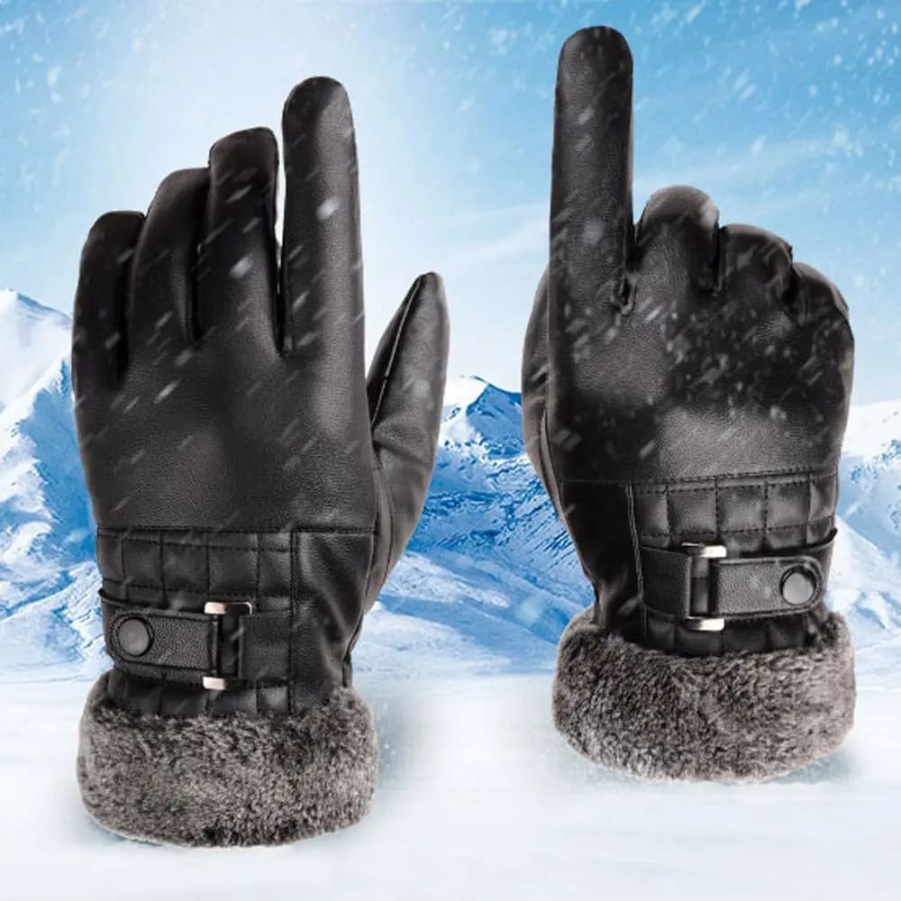 Winter Skiing Driving Motorcycle Plus Velvet Thicken Warm Touch Screen Gloves Faux Fur Gloves Leather Mittens