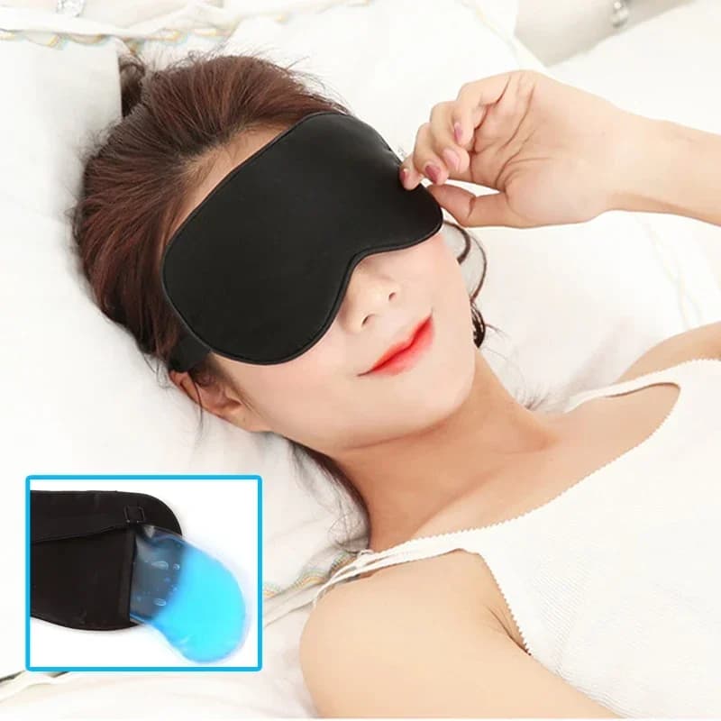 Ombretto di seta maschera per gli occhi addormentata copertura Patch viaggio Relax benda sull'occhio benda aiuti per il sonno maschere con sacchetto di ghiaccio ombra luce donna uomo