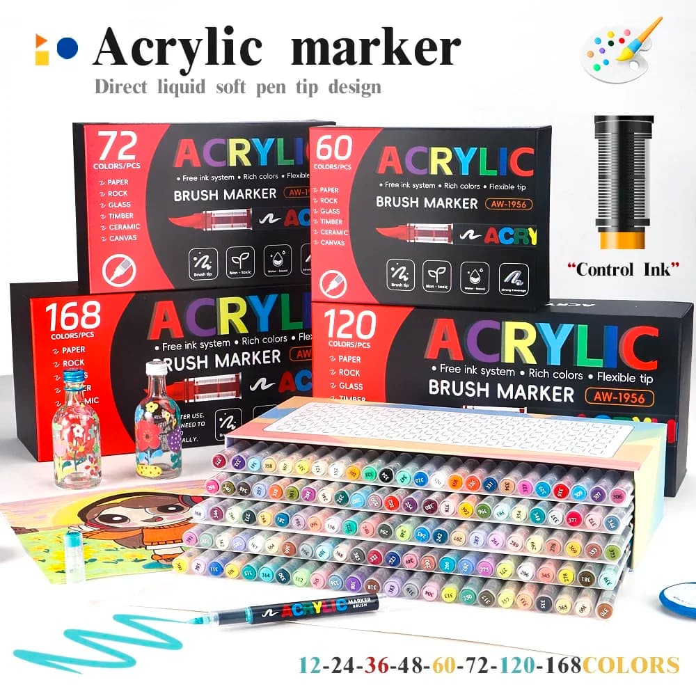 12-168 color pen for acrylic paint pen marker tip brush pen for painting on rock wood canvas stone gift christmas crafts diy