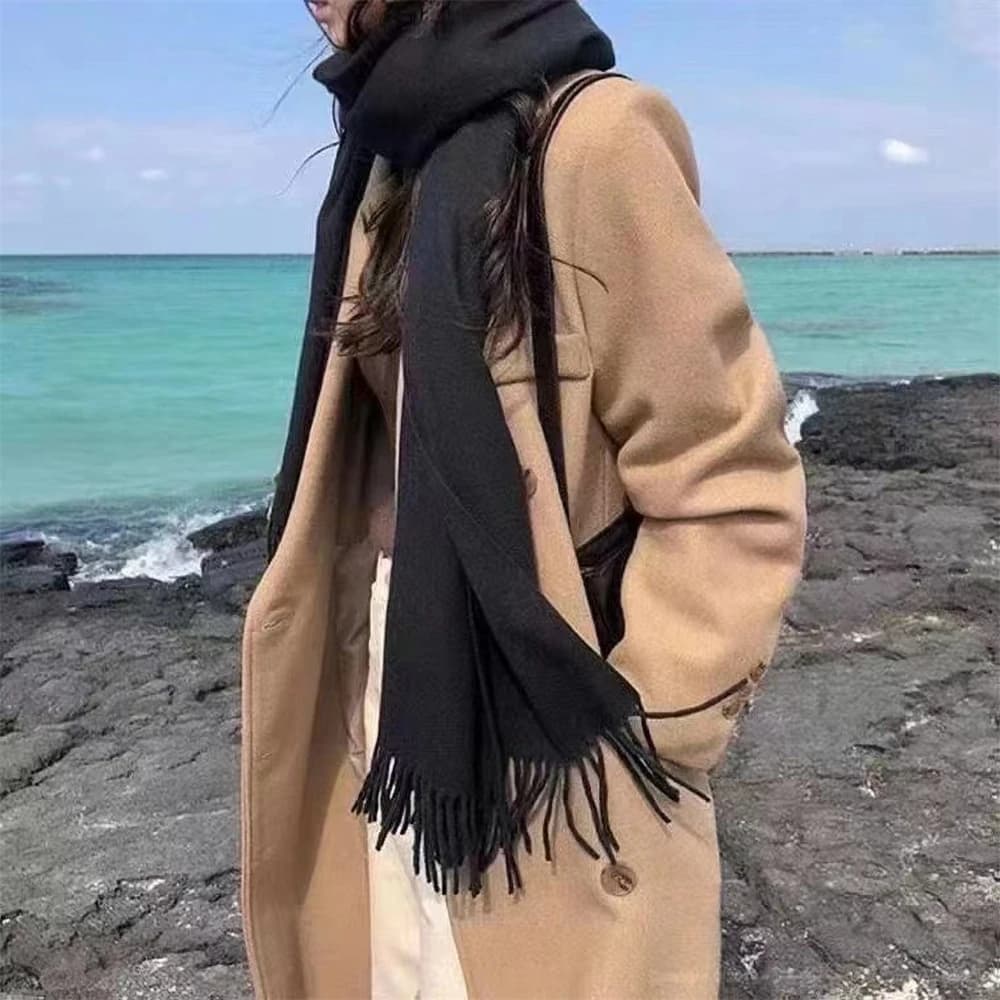 Sciarpa da donna in finto cashmere unisex ispessito tinta unita scialli con nappe sciarpe calde invernali avvolge hijab musulmano regalo di Natale