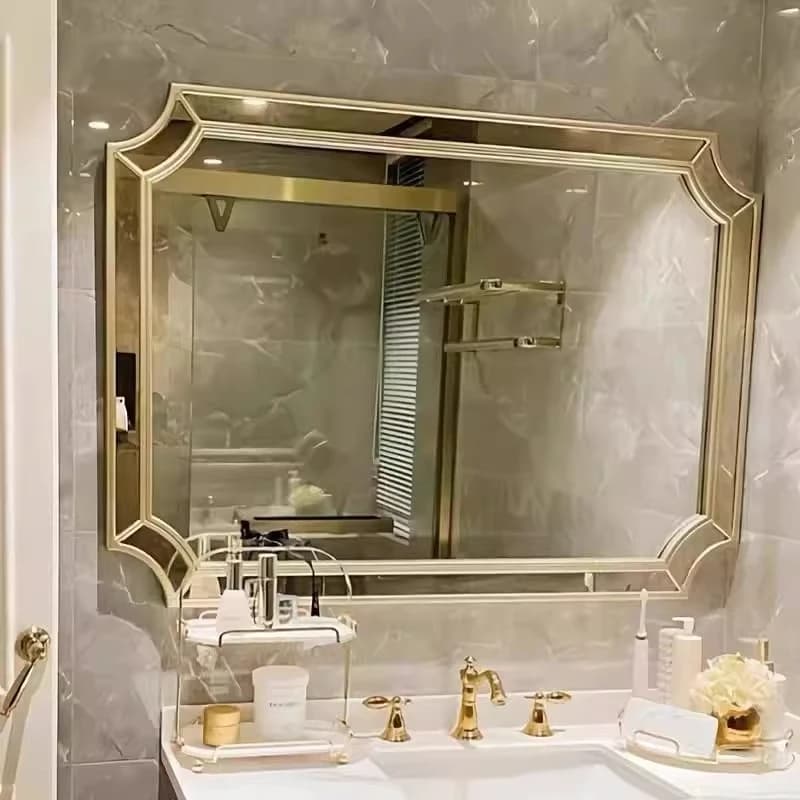 Specchio da bagno francese a parete per bagno con lavabo, lampada a LED a parete, specchio per il trucco di lusso con luce antiappannamento
