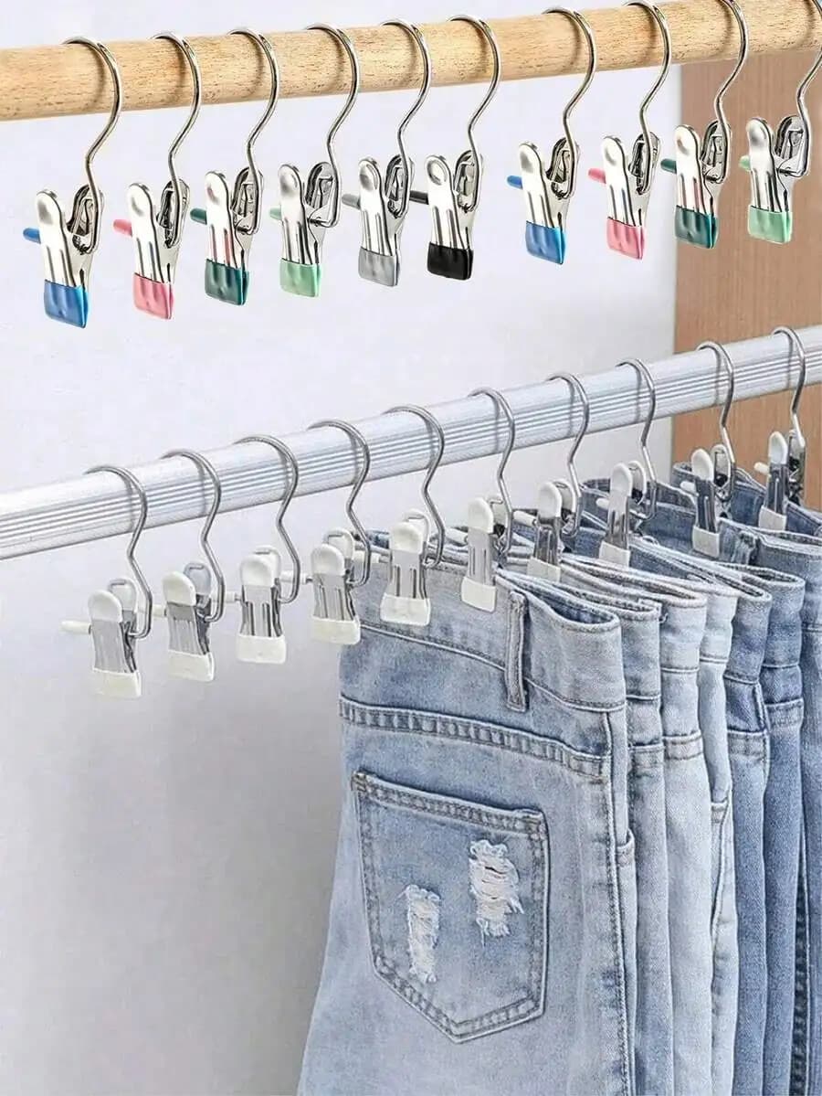 10-50pcs Multi-Functional Stainless Steel Clothes Clips Hangers, Heavy Duty Coat Hanger Hooks, Non-Slip Clothespin For Pants, Sk