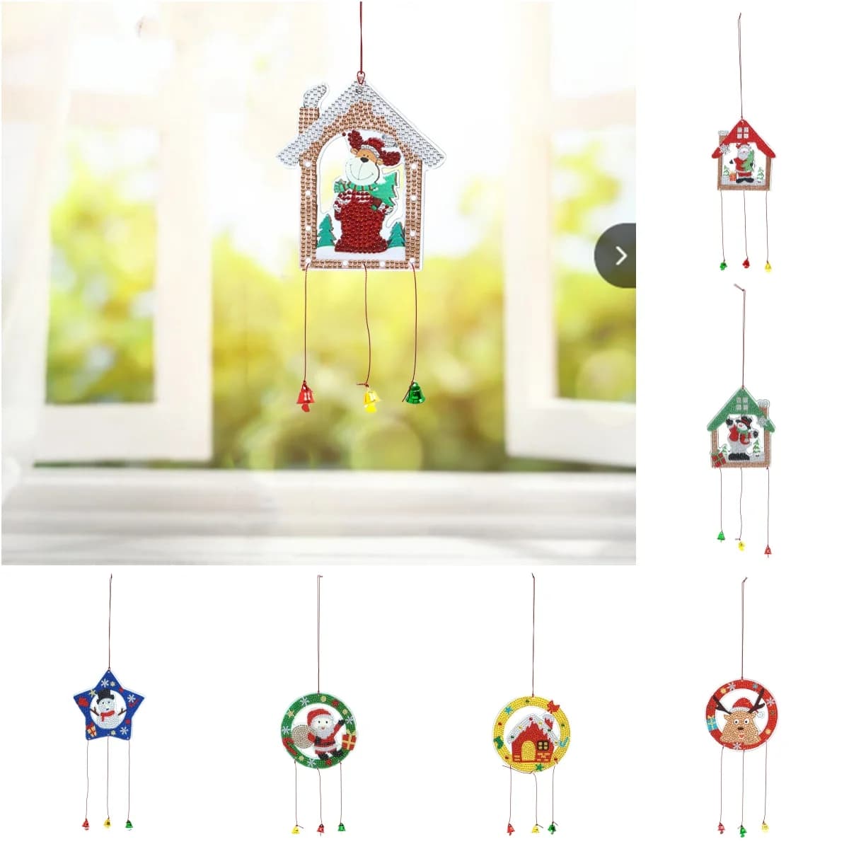 1 pezzo/set di set di pittura artistica con diamanti fantasia in stile natalizio fai-da-te con ornamenti e campanelli pendenti scavati