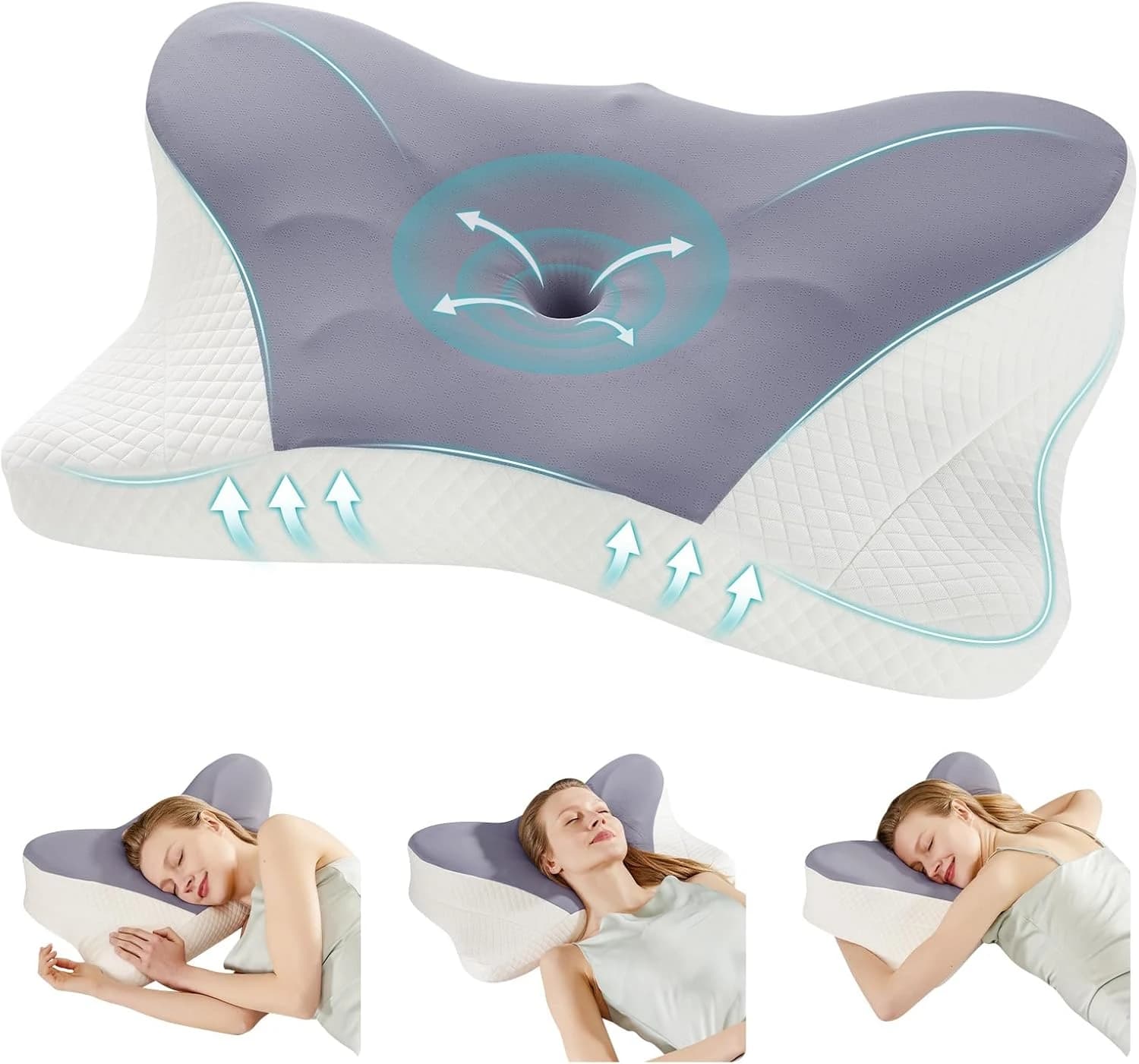 Ergonomic Butterfly Shaped Memory Foam Pillow Slow Rebound Neck Support for Back And Side Sleepers Machine Washable Pillowcase, Relaxation Neck Pillow