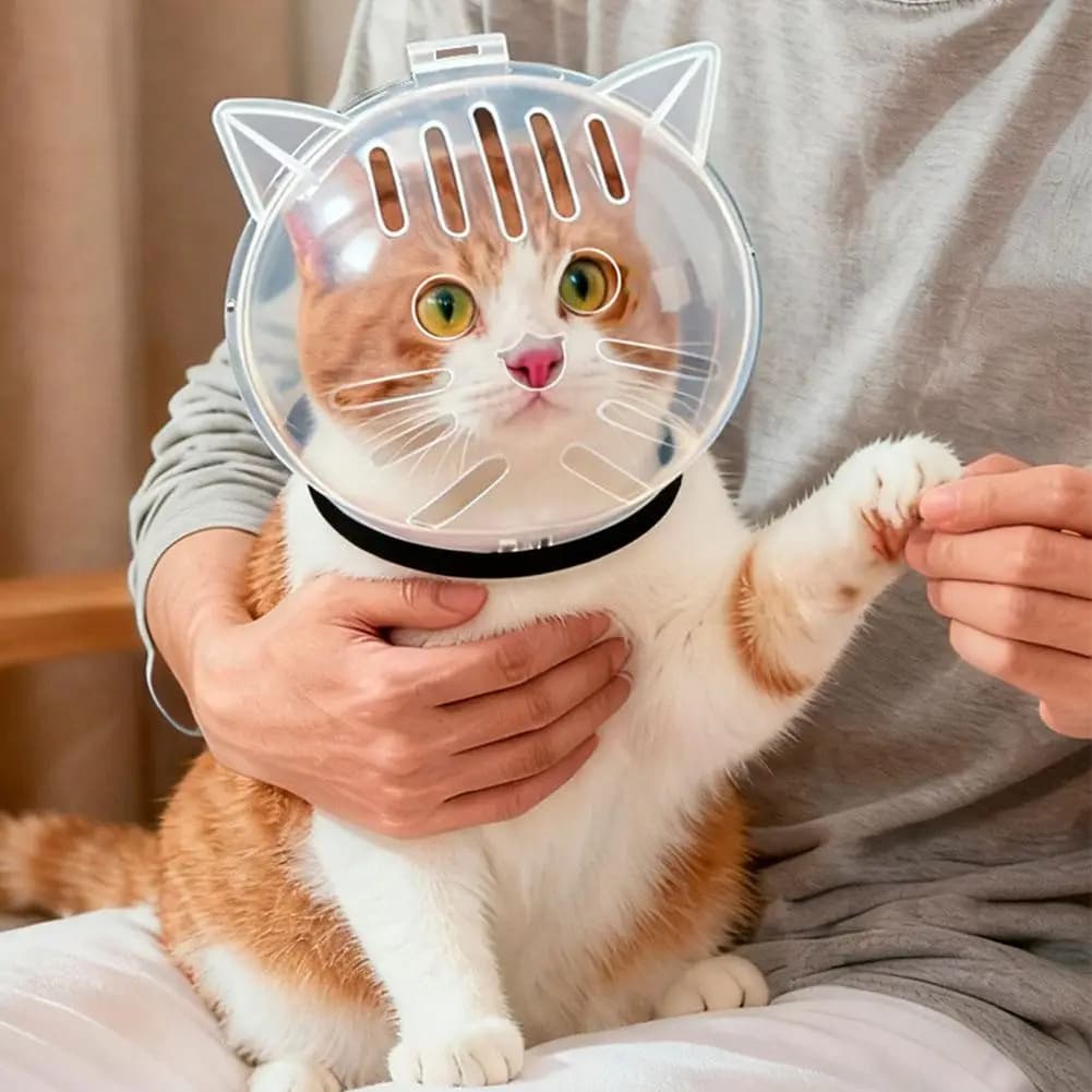 Comfortable Cats Muzzle Protective Space Helmet Prevents Licking Adjusting and Comfortable Head Cover for Pet Grooming