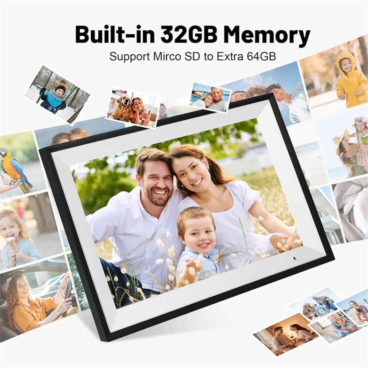 Cornice digitale, cornice da 10,1 pollici con touch screen HD IPS 1280x800, memoria da 32 GB per condividere foto tramite APP