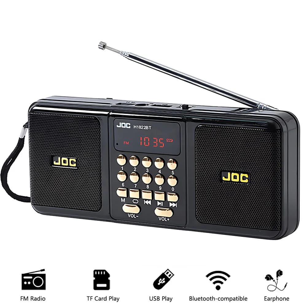 Altoparlanti Stereo Portatili con Radio FM, Supporto Scheda TF, Lettore Musicale USB MP3, Altoparlante Bluetooth Ricaricabile con Ricevitore FM
