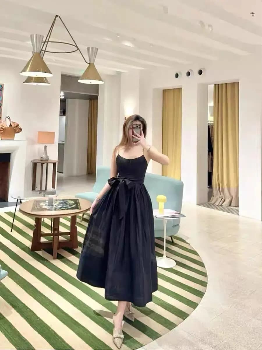 Z Home Abito Elegante Nero Senza Spalline a Tubino di Lusso Stile Francese Europeo di Alta Gamma per Vacanze Estive Lunghezza Media Senza Marca