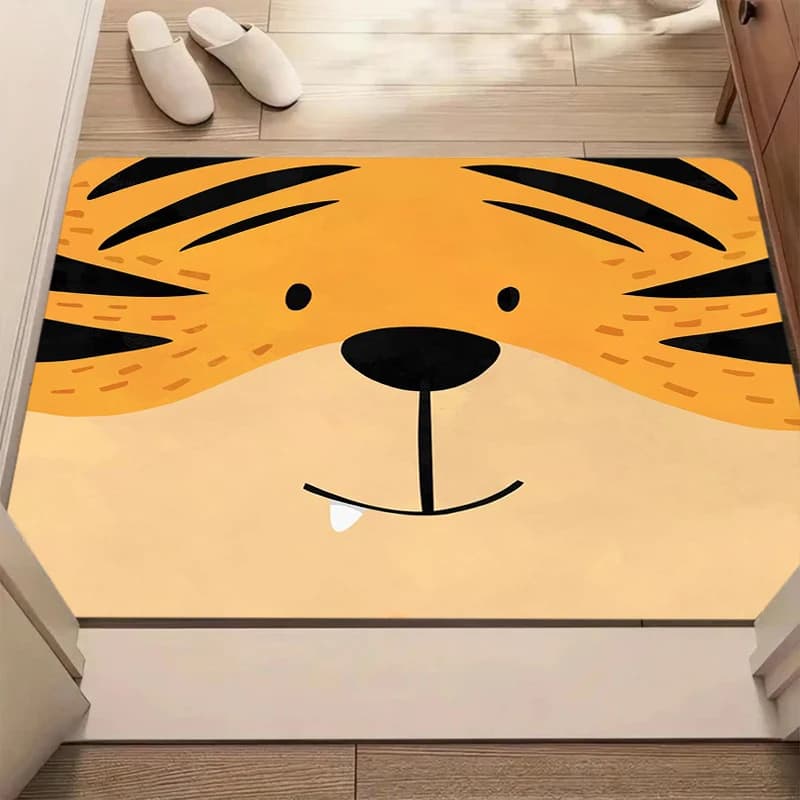 Simpatico tappetino d'ingresso con stampa tigre in stile cartone animato, morbido tappetino antiscivolo, adorabile tappeto con design a forma di tigre per bagno e corridoio