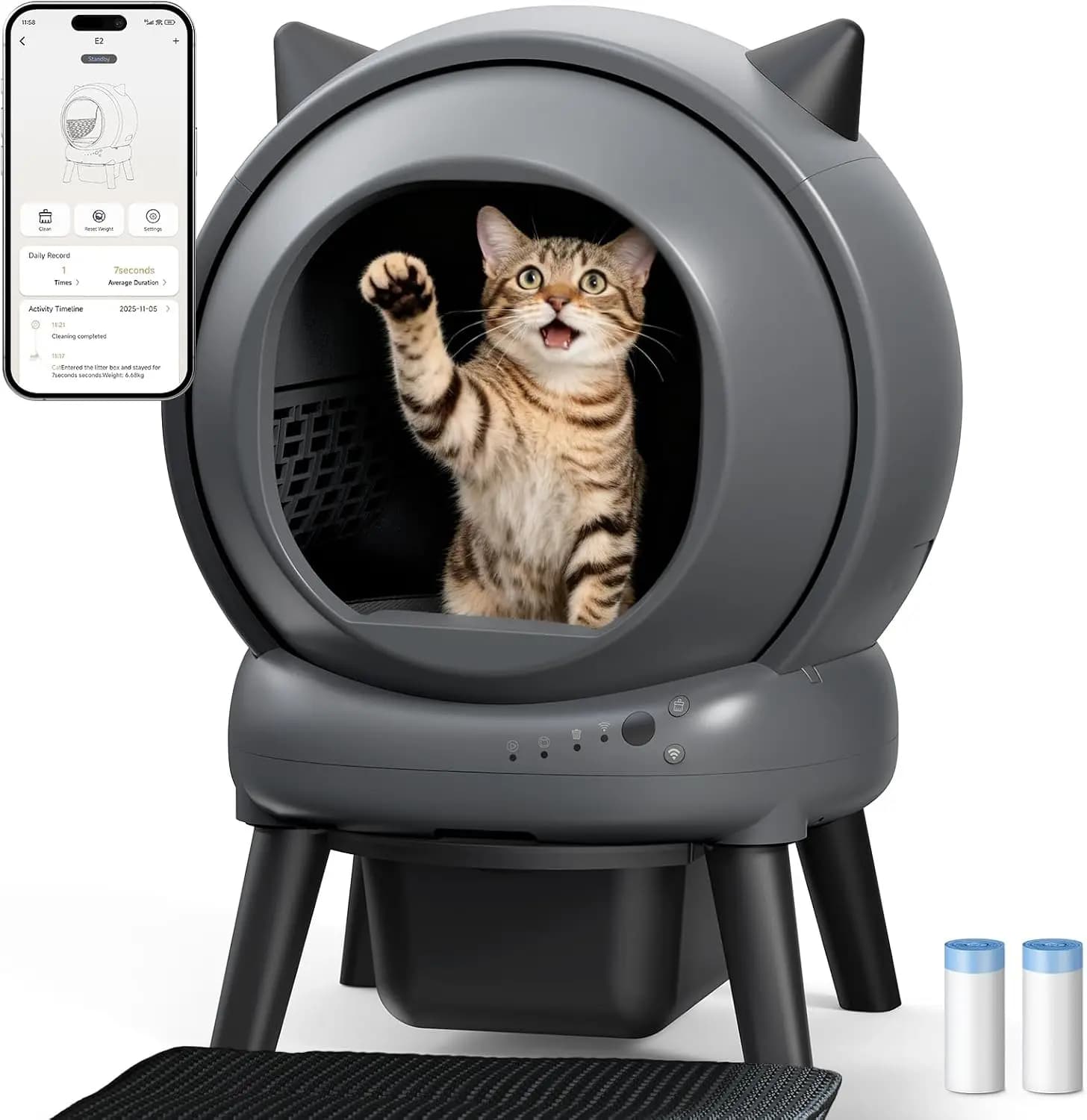 Self Cleaning Litter Box for Multiple Cats, E2 Automatic Cat Litter Box, Self-Cleaning Robot with Smart APP Control and Health M