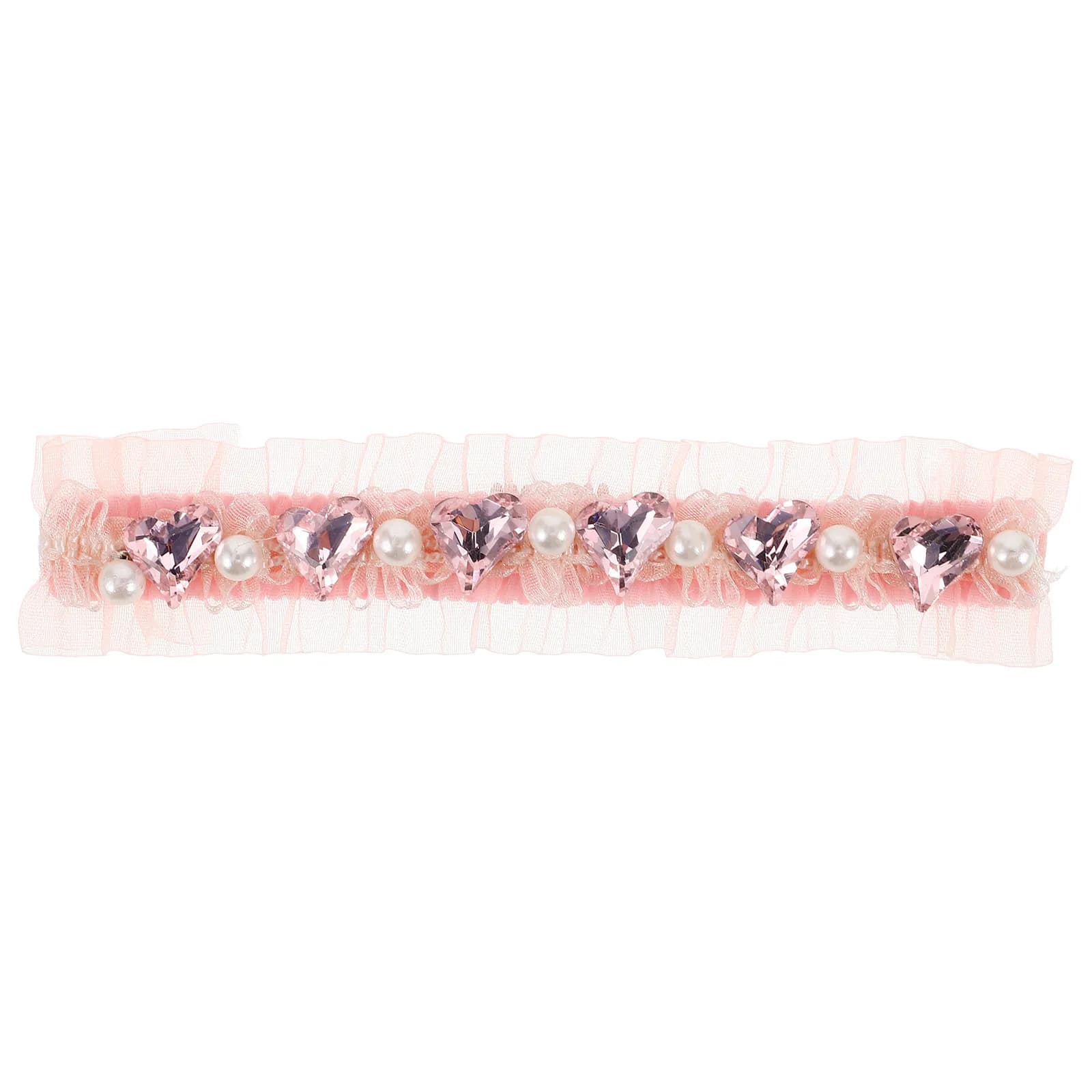 Fermaglio per capelli a forma di cuore con perle e strass, in morbido tulle e pizzo, per cani, per toelettatura quotidiana e occasioni speciali