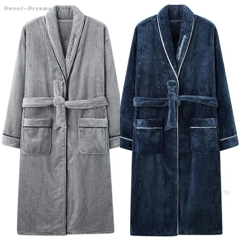 Large Size 3XL 4XL Kimono Shower Bathrobe for Men Autumn Winter Warm Dress Flannel Soft Dresses For Home With Pocket Night Shirt
