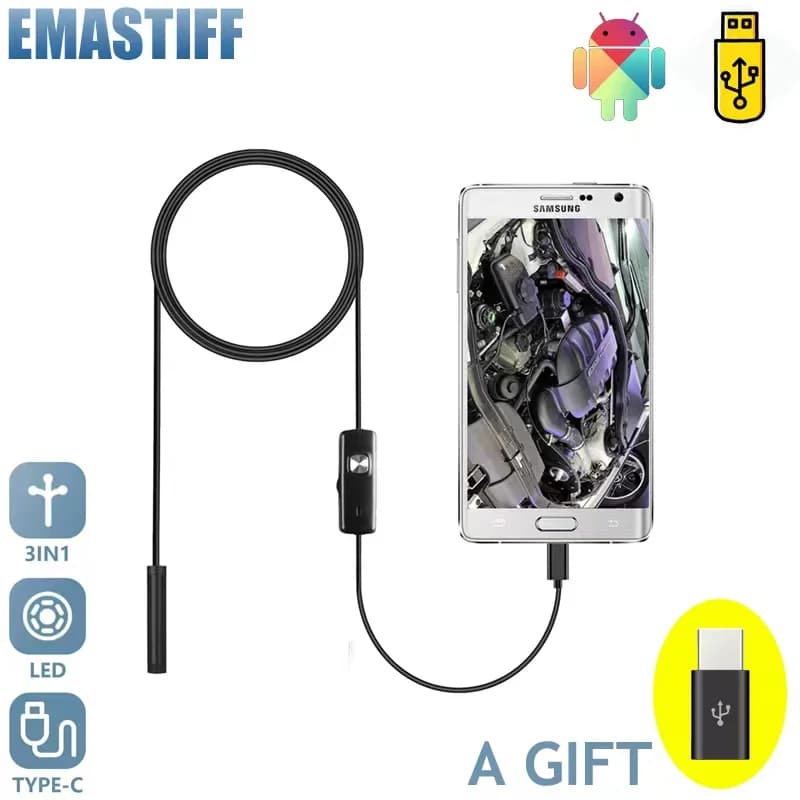 Telecamera per endoscopio da 7mm flessibile IP67 impermeabile per ispezione Micro USB telecamera per endoscopio per Notebook Android PC 6led regolabile