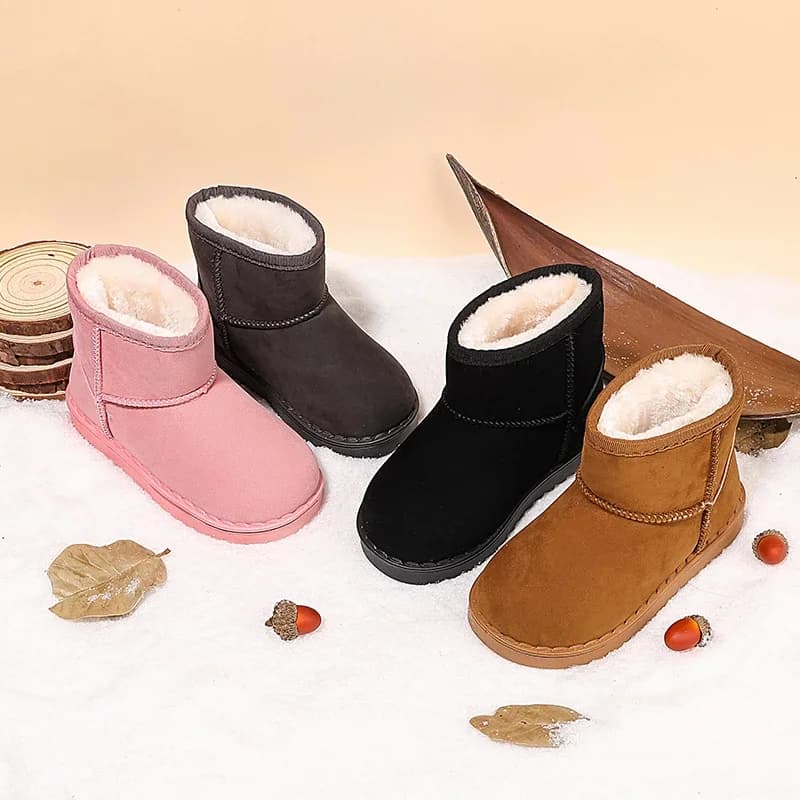 Stivali da neve per bambini alla moda invernali per ragazzi e ragazze Stivali termici per bambini piccoli alla caviglia Caldi scarpe classiche in tessuto floccato scamosciato