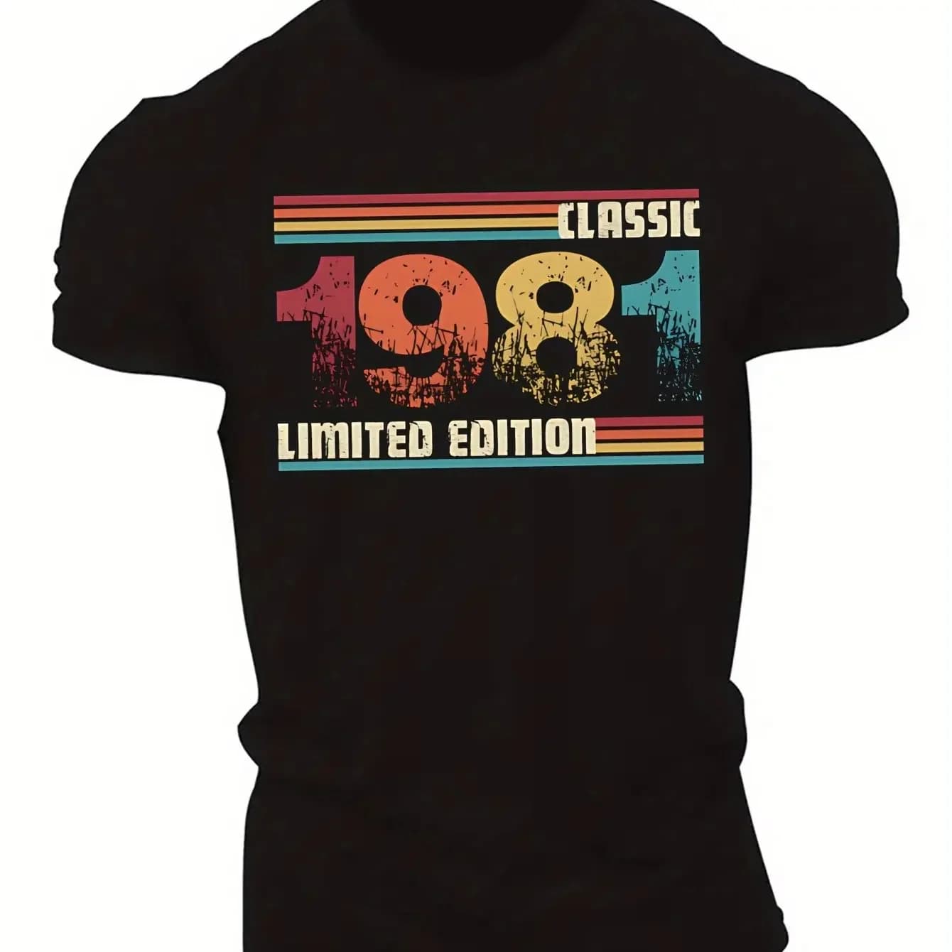 Men's 100% Cotton Classic 1981 Limited Edition Pattern T-Shirt Summer Casual Retro Short-Sleeve T-Shirt Loose Fit Plus Size Top