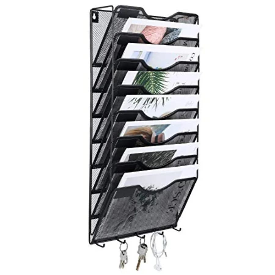 Organizzatore da parete a 8 tasche in rete con ganci portachiavi, porta documenti da appendere con etichette di classificazione, organizer postale verticale da parete