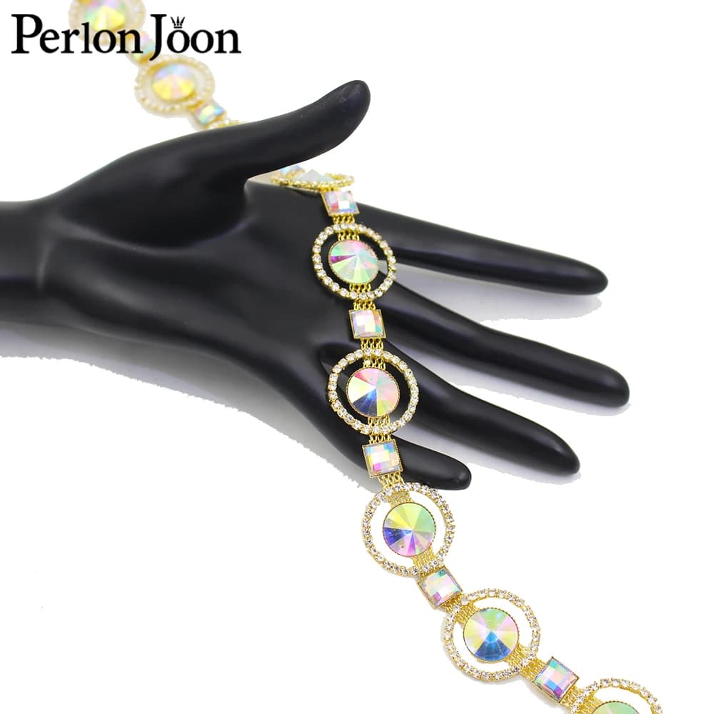 oro AB Vetro bianco Decorazione in cristallo catena di metallo Cucito fai-da-te per abito da sposa borsa cappello cintura accessori Strass Trim ML201
