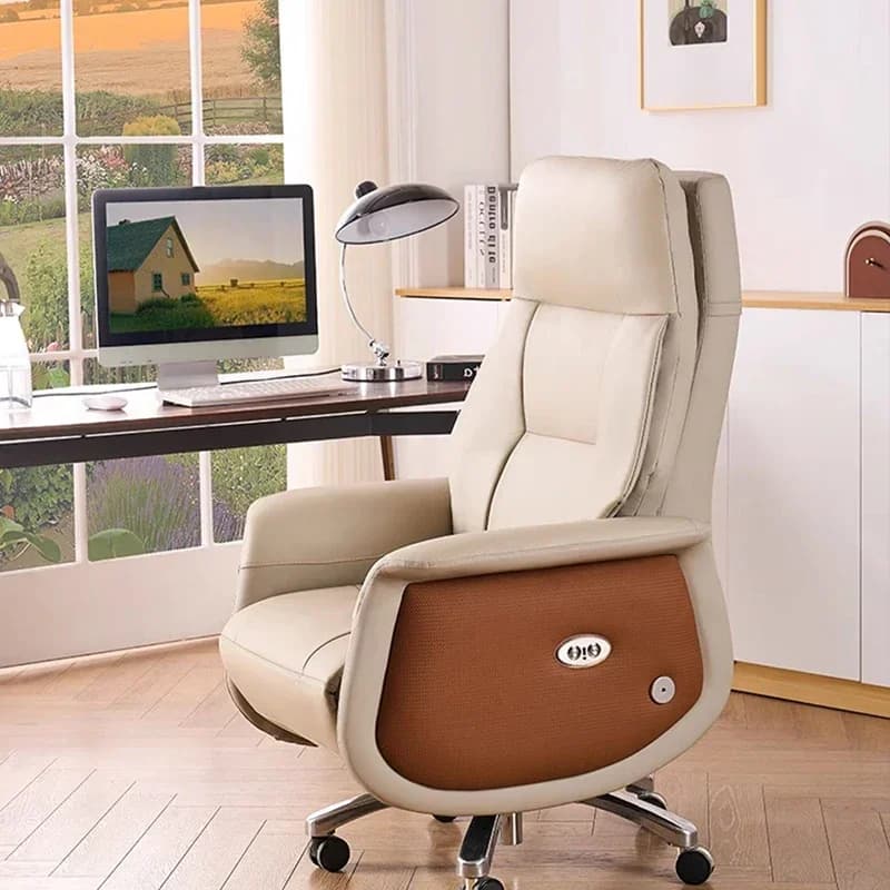 Sedia da Gaming Girevole Bianca con Massaggio, Sedia da Ufficio in Pelle, Moderna Sedia Ergonomica con Rotelle per Camera da Letto