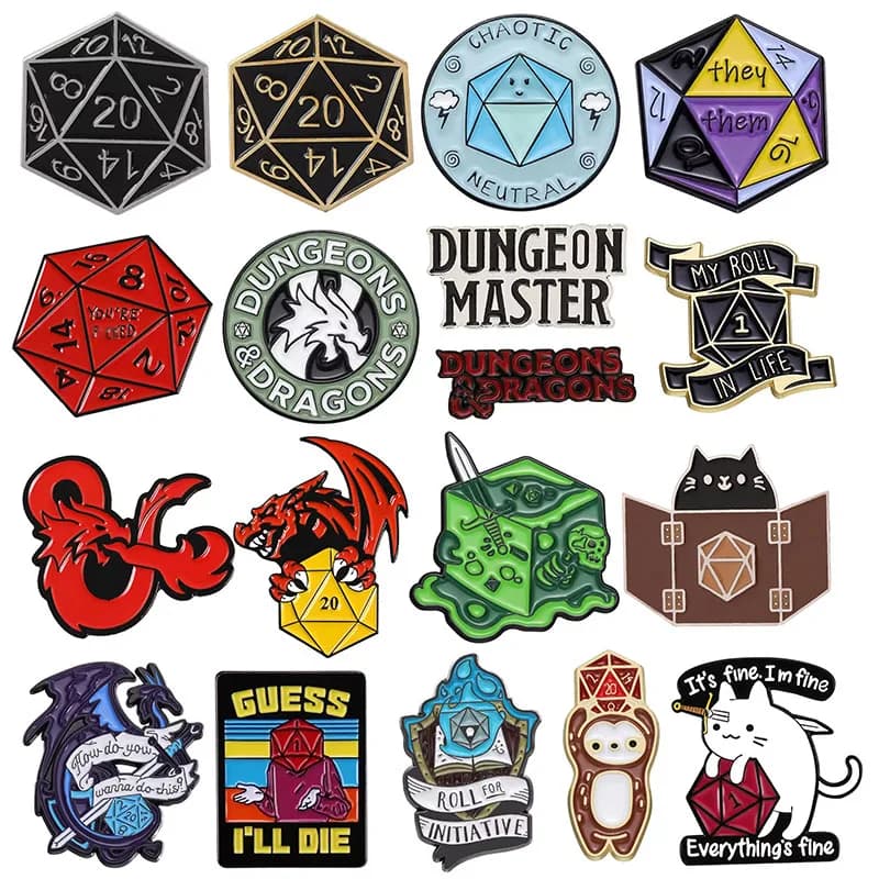 Gioco di ruolo Dungeon DnD Dragon Dice D20 Anime Smalto Spille Distintivi da bavero Manga Spille per le donne Gioelleria raffinata e alla moda Accessori Regali