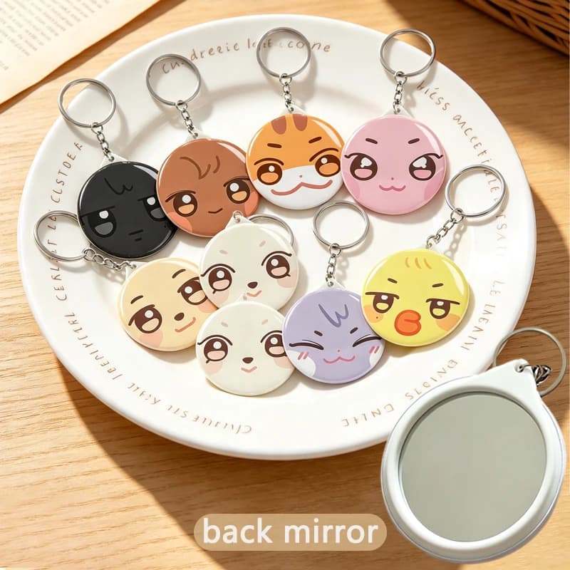 8pcs KPop ATEEZ Compact Keychain Mirrors Bulk Cute Cartoon Aniteez Mini Pocket Makeup Mirror Key Ring for Daily Travel Wholesale