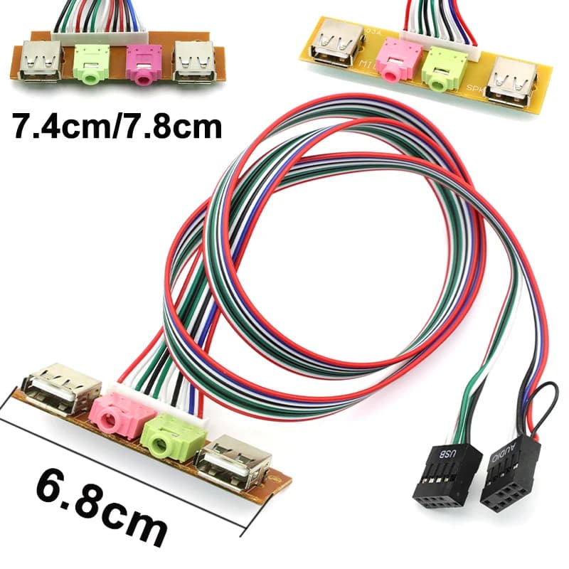 6.8/7.4/7.8CM Cavi e connettori per computer PC Custodia Pannello frontale USB/Audio Frontale USB 2.0 Spina Guard Estendi cavi per auricolari con microfono