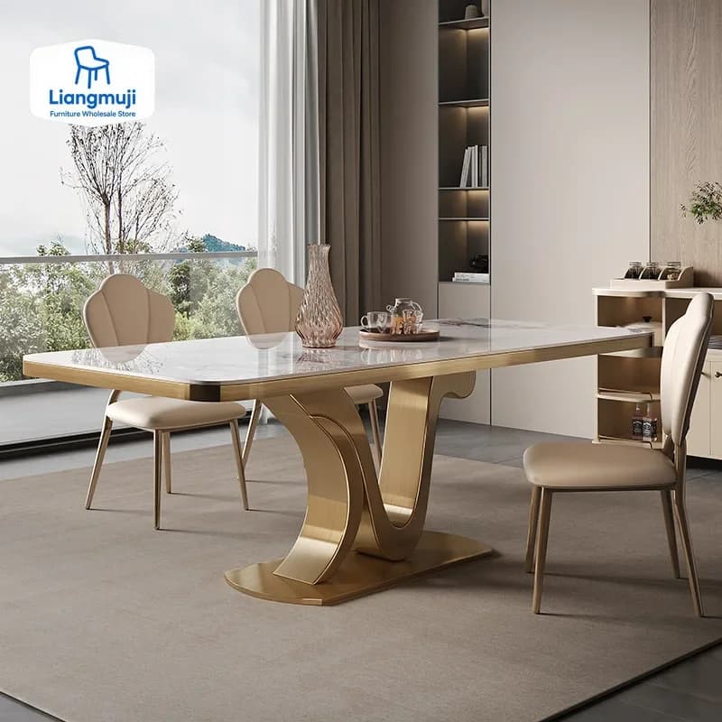 Tavolo da pranzo nordico di lusso in marmo stile moderno cucina di casa tavolo da pranzo gambe in metallo Mesas De Comedor set di mobili da giardino