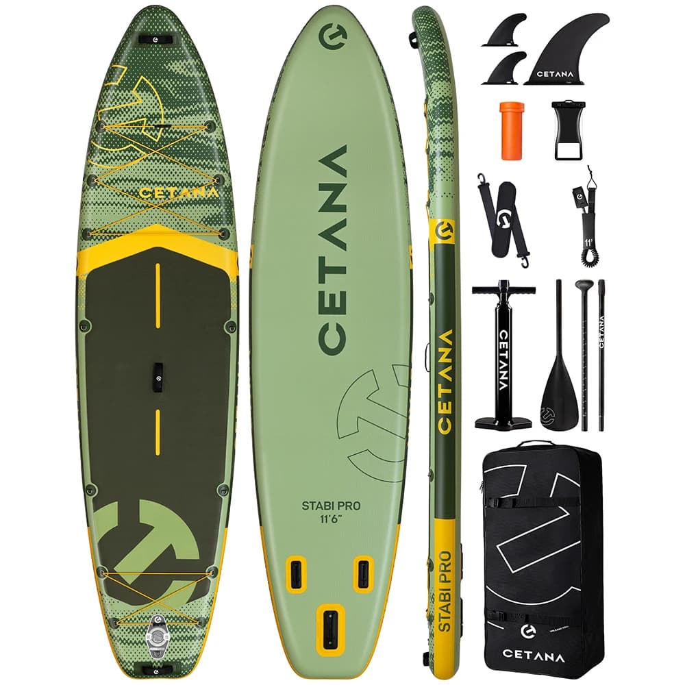 CETANA STABI Tavola da Paddle Gonfiabile Impermeabile Verde 11'6''x35''x6'' per Adulti Stile Stand Up con Accessori per Pesca Acquatica SUP