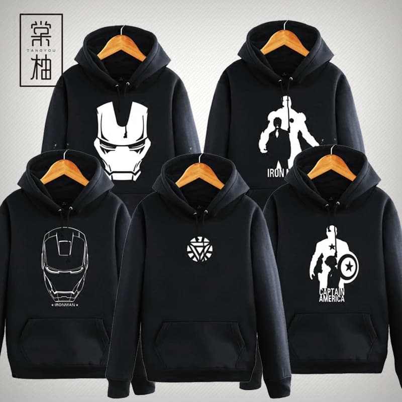 Iron Man Fce Lined Hoodie Glowing in the k Casual Loose Outerwear for Teens And Students Printed Sweatirt