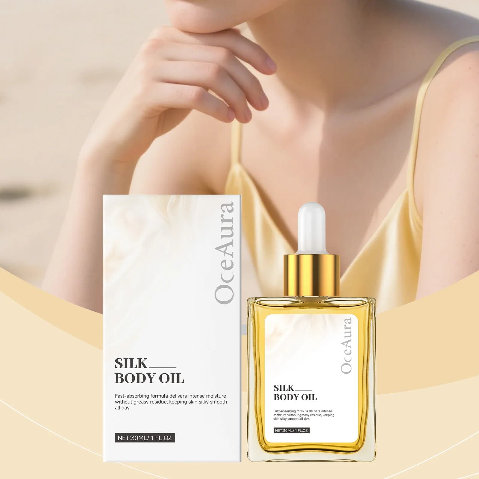 Olio per il corpo con infusione di seta Rinfrescante, non appiccicoso e delicato sulla pelle lasciando, morbido, liscio e digiuno, nutriente, olio per il corpo facilmente assorbibile